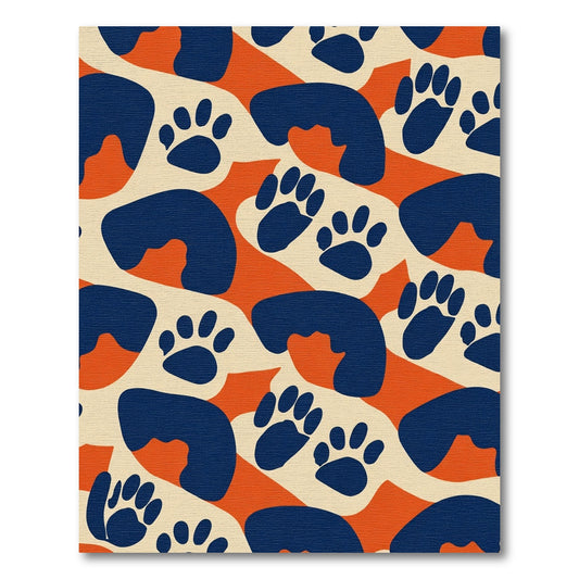 Navy Paw Prints Orange Abstract Mix Rug