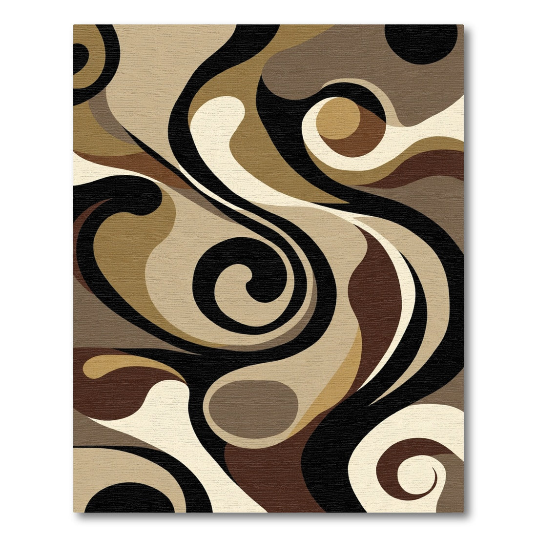 Abstract Swirl Brown Cream Black Rug