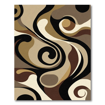 Abstract Swirl Brown Cream Black Rug