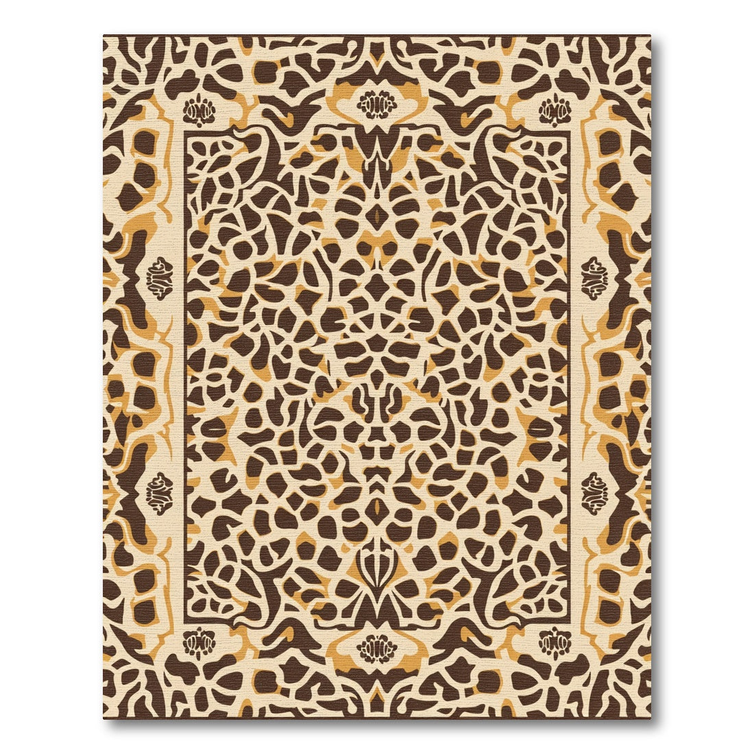 Brown and Cream Animal Print Medallion Rug
