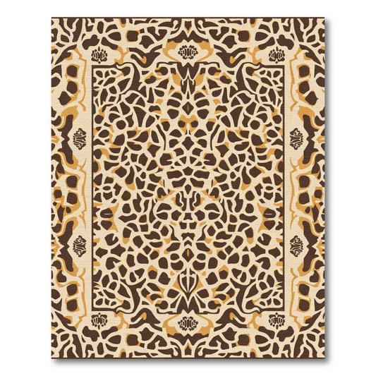 Brown and Cream Animal Print Medallion Rug