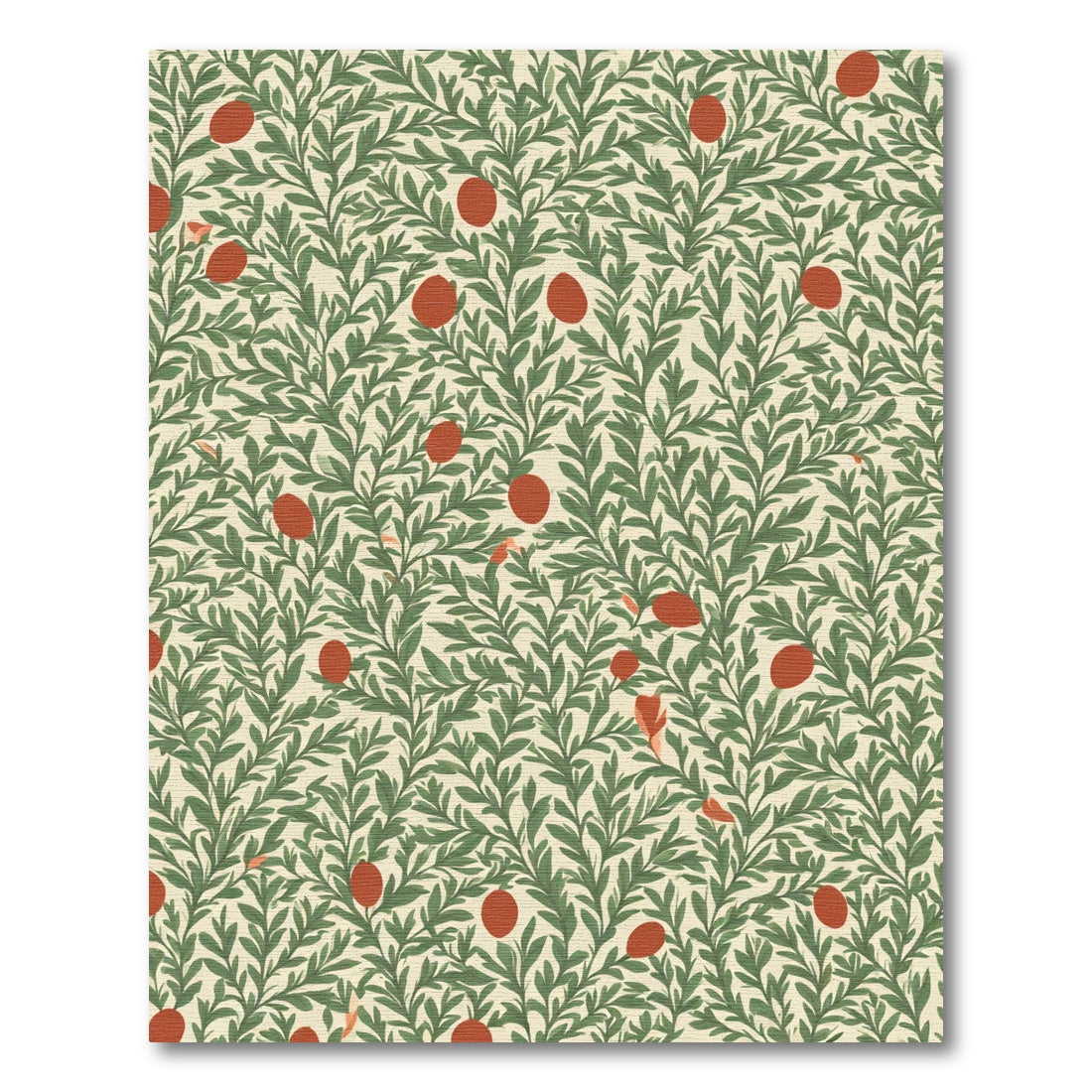 Green Leafy Vines With Red Berries Rug