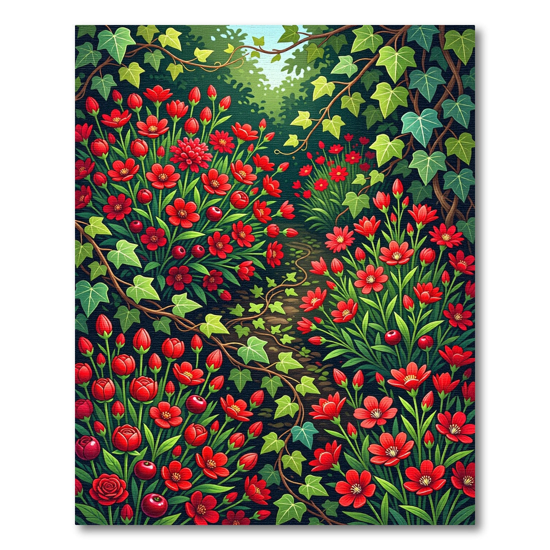 Vibrant Red Floral Garden Path Rug