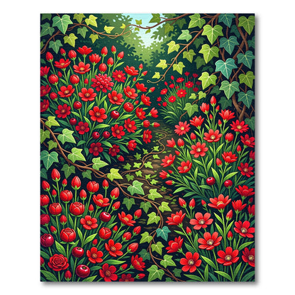 Vibrant Red Floral Garden Path Rug