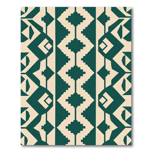 Deep Teal Diamond Tribal Stripe Rug