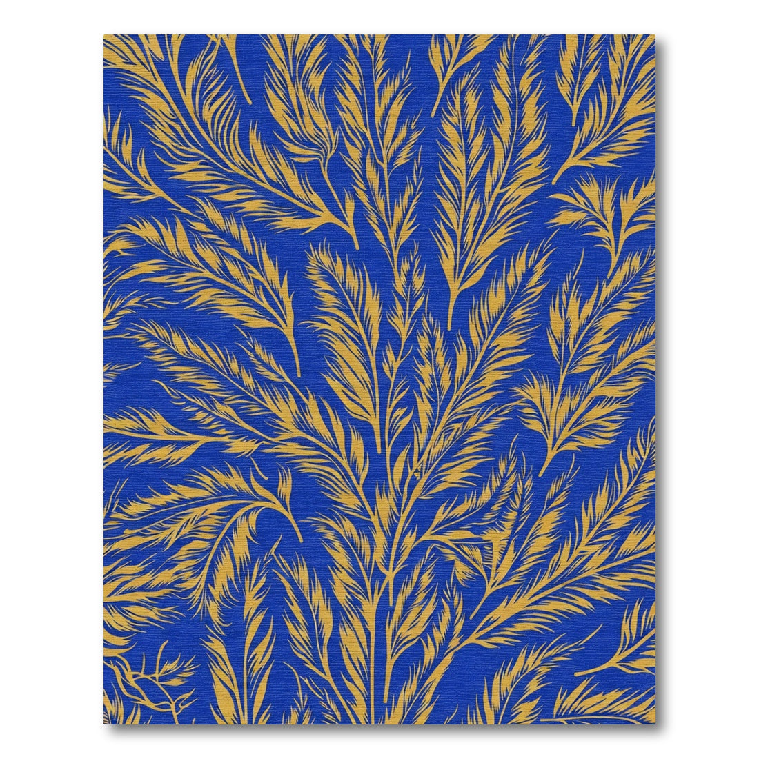 Golden Ferns on Royal Blue Canvas Rug