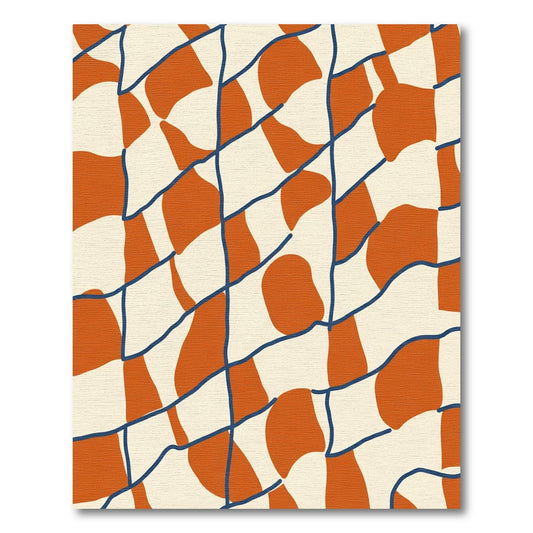 Orange Blue Cream Organic Grid Rug
