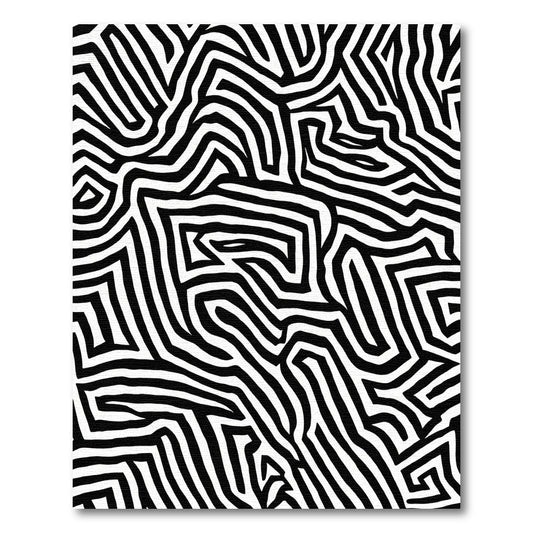 Bold Black White Labyrinth Lines Rug