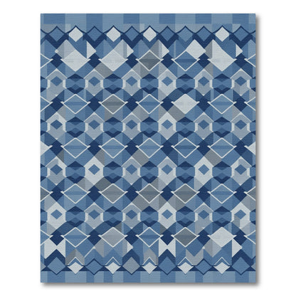 Mid-Century Geometric Blue Diamond Lattice Rug