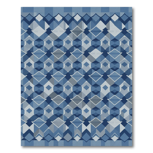 Mid-Century Geometric Blue Diamond Lattice Rug