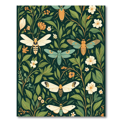 Botanical Insects With White Flowers Rug