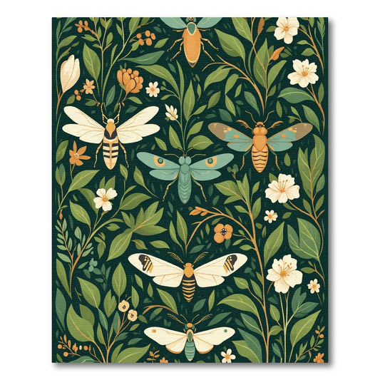 Botanical Insects With White Flowers Rug