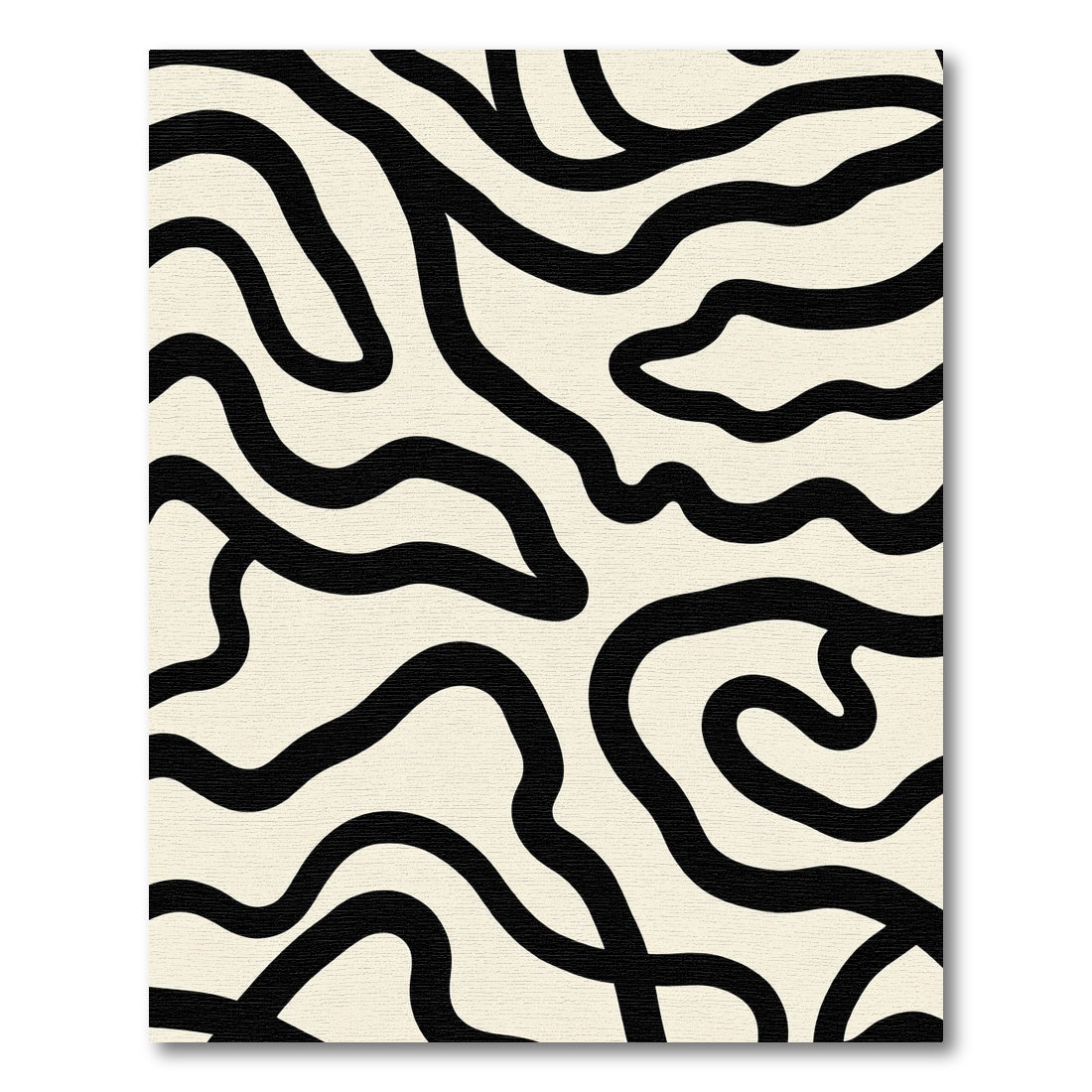 Cream Black Organic Abstract Wave Rug