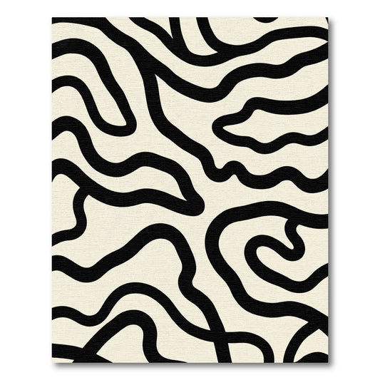 Cream Black Organic Abstract Wave Rug