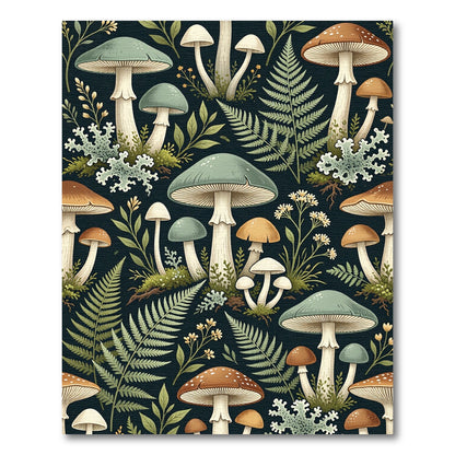 Earthy Forest Mushroom and Fern Botanical Rug