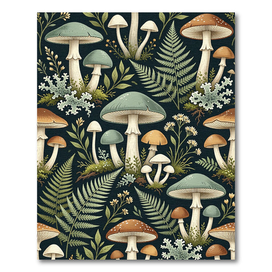 Earthy Forest Mushroom and Fern Botanical Rug