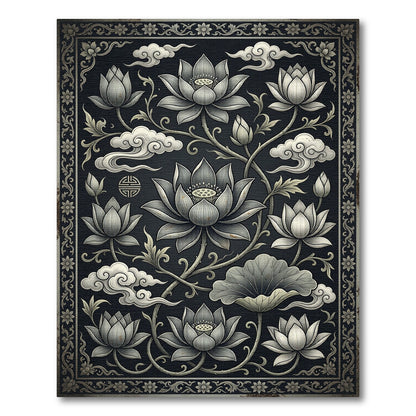 Monochrome Lotus Floral Zen Cloud Art Rug