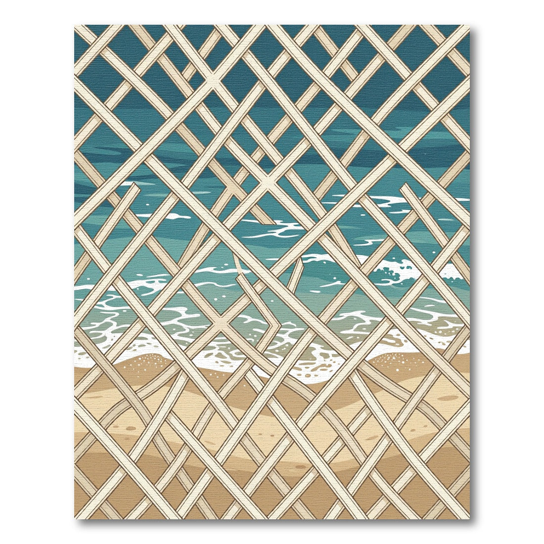 Lattice Overlay Ocean Shore View Rug