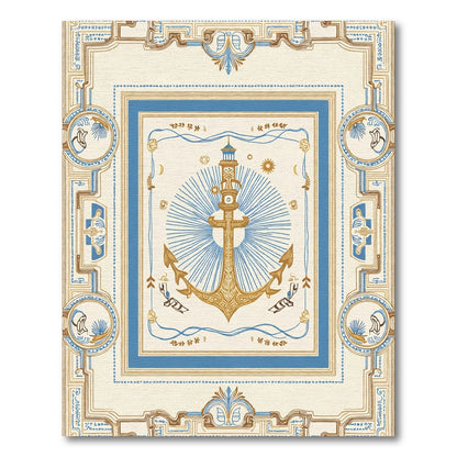 Nautical Golden Anchor Blue Border Rug