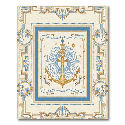 Nautical Golden Anchor Blue Border Rug