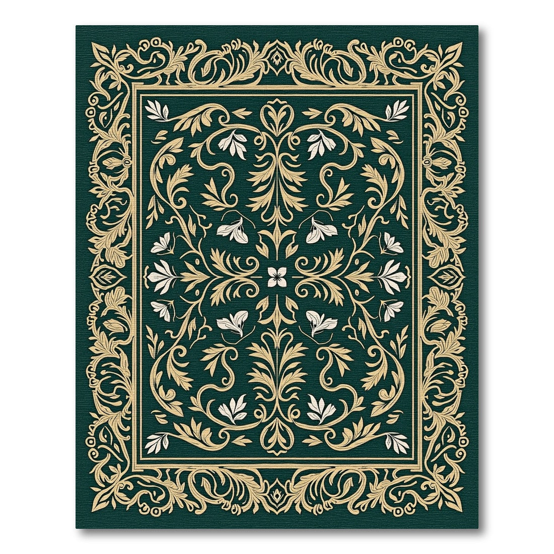 Emerald Gold Floral Acanthus Scrollwork Rug