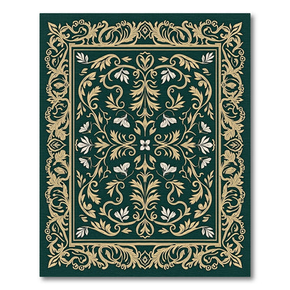 Emerald Gold Floral Acanthus Scrollwork Rug