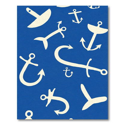 Navy Cream Anchor Repeat Rug