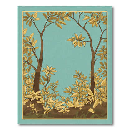 Golden Autumn Trees Floral Border Rug
