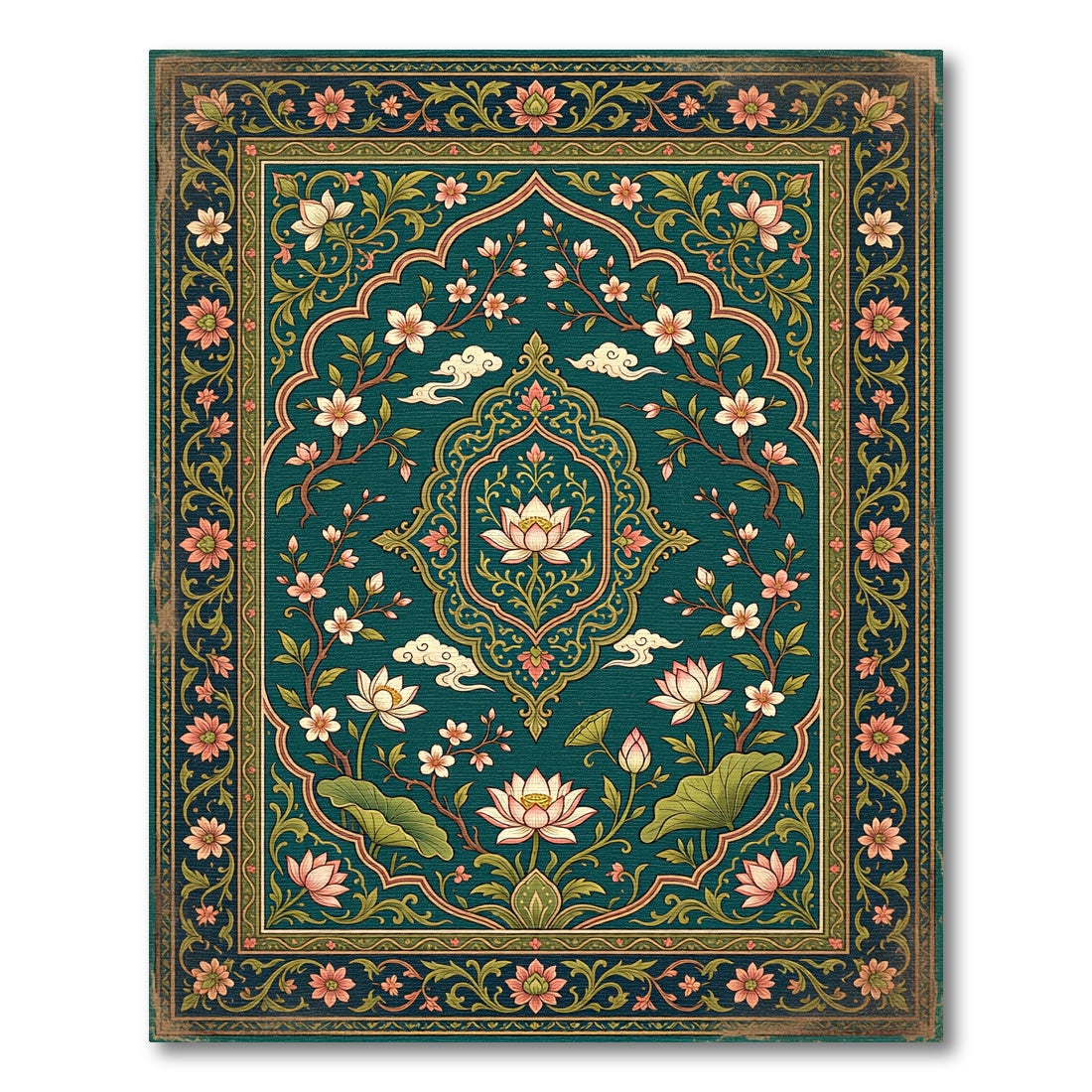 Emerald Lotus Blossom Medallion Floral Rug