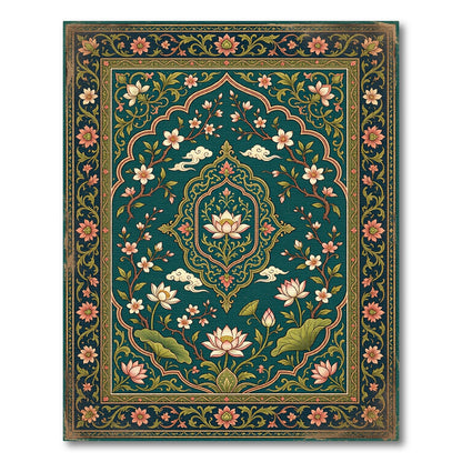 Emerald Lotus Blossom Medallion Floral Rug