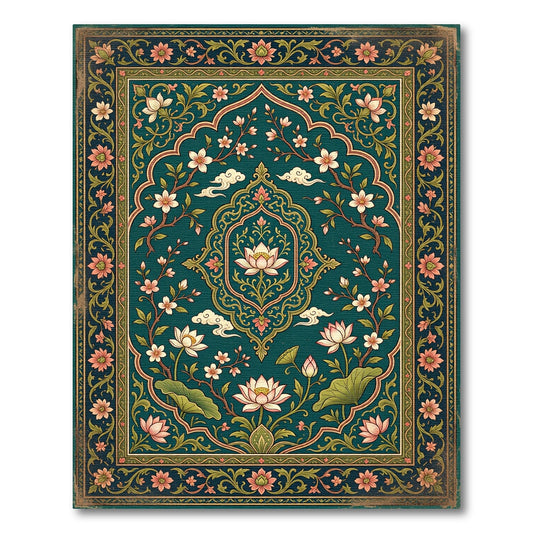 Emerald Lotus Blossom Medallion Floral Rug