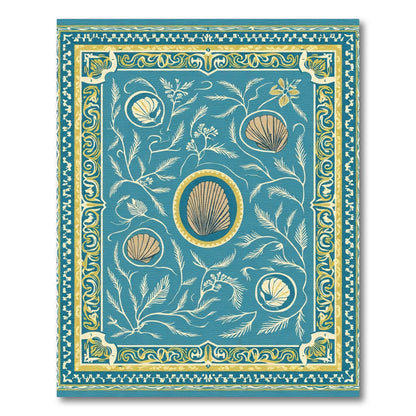 Teal Shell Botanical Floral Border Rug
