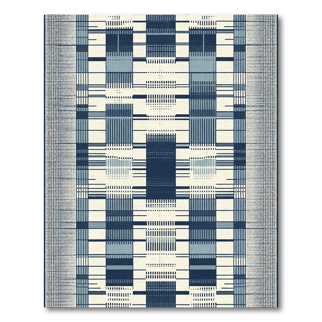 Deep Blue Vertical Stripe Grid Rug