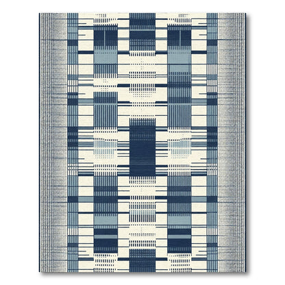 Deep Blue Vertical Stripe Grid Rug