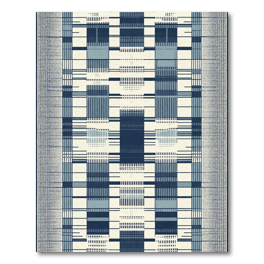 Deep Blue Vertical Stripe Grid Rug