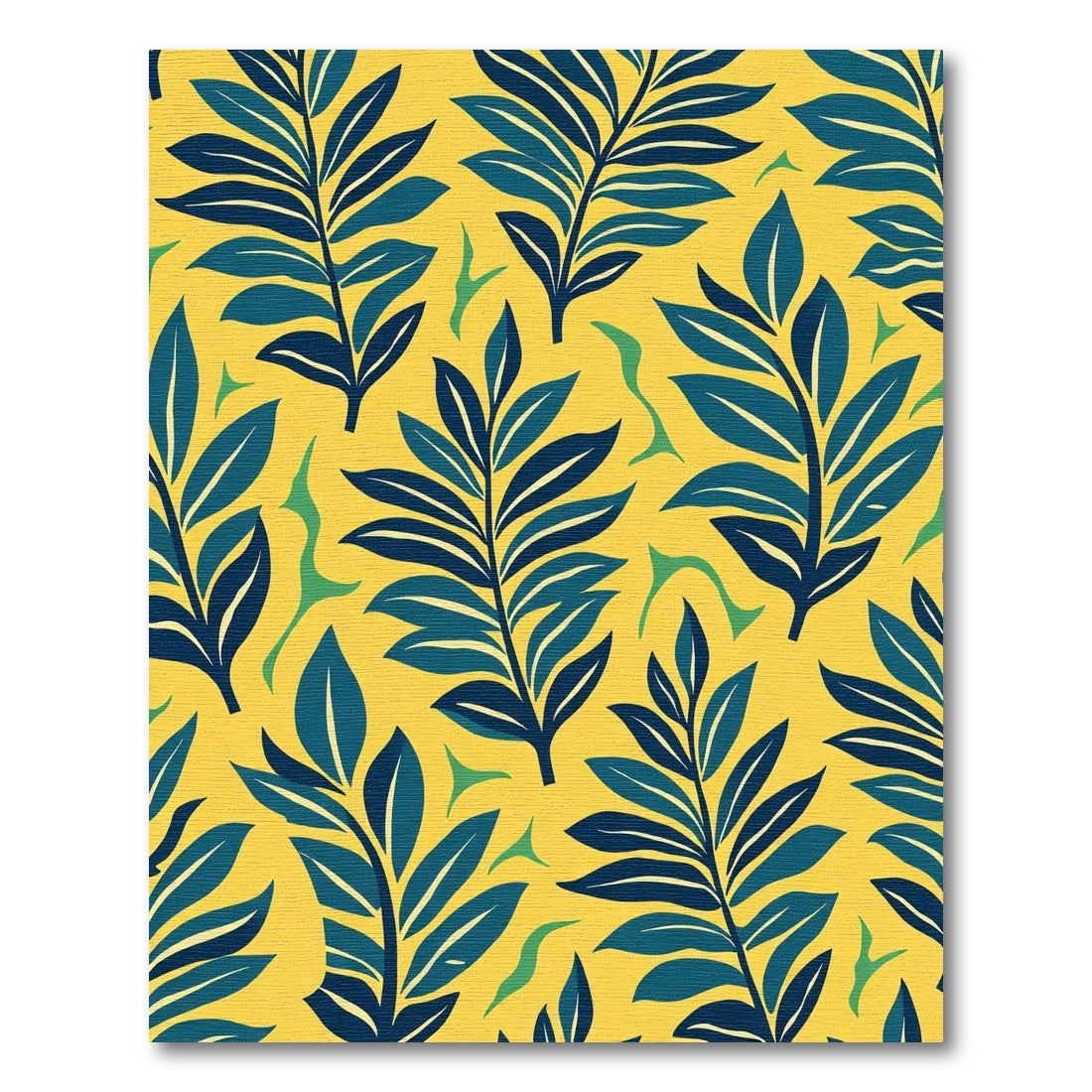 Yellow Blue Leafy Tropical Composition Rug