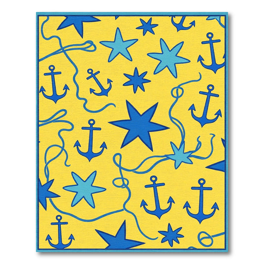 Nautical Yellow Star Anchor Pattern Rug