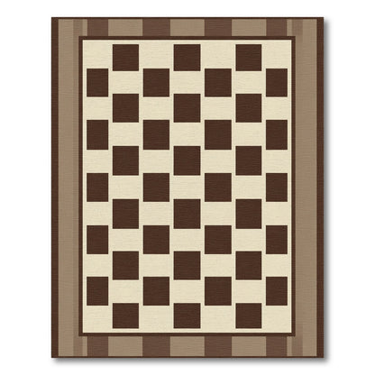 Classic Chessboard Brown Cream Squares Rug