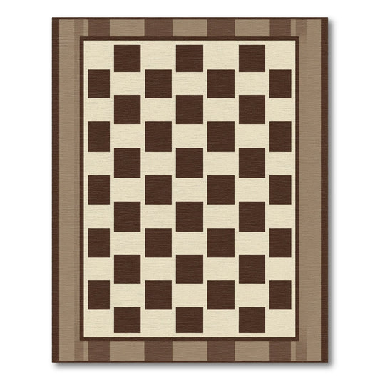 Classic Chessboard Brown Cream Squares Rug