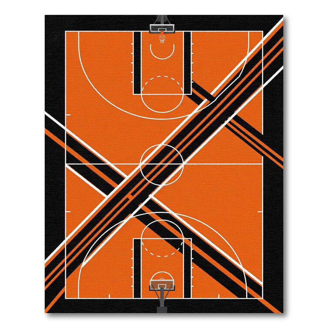 Abstract Orange Black Court Geometric Rug