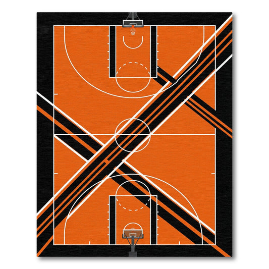 Abstract Orange Black Court Geometric Rug