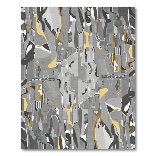 Abstract Gray Gold Fluid Motion Rug