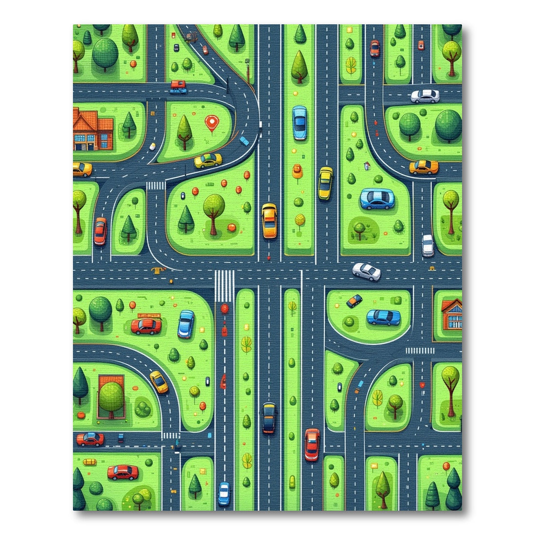 Whimsical Green Streets Cars Trees Rug