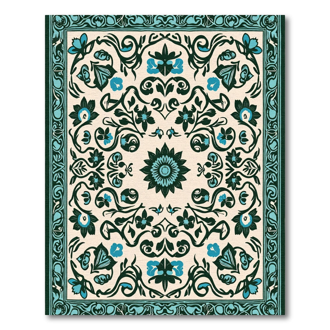 Teal Teal Floral Vine Medallion Rug