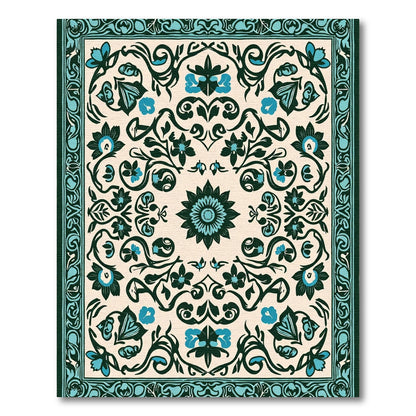 Teal Teal Floral Vine Medallion Rug