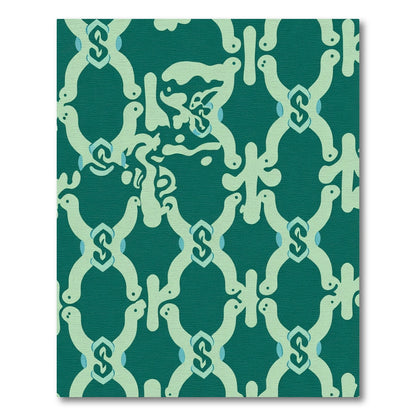 Teal Abstract Interlocking Lattice Rug