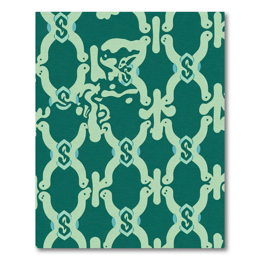 Teal Abstract Interlocking Lattice Rug