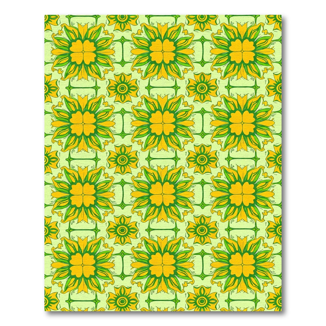 Golden Yellow Green Floral Medallion Rug