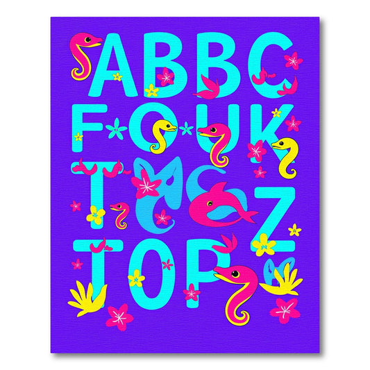Oceanic Alphabet With Dolphins And Seahorses Rug