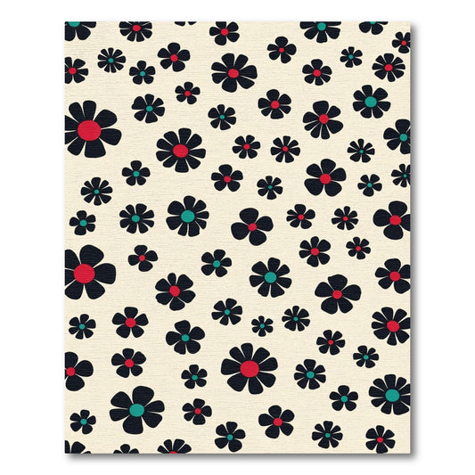 Abstract Black Flower Scatter Rug